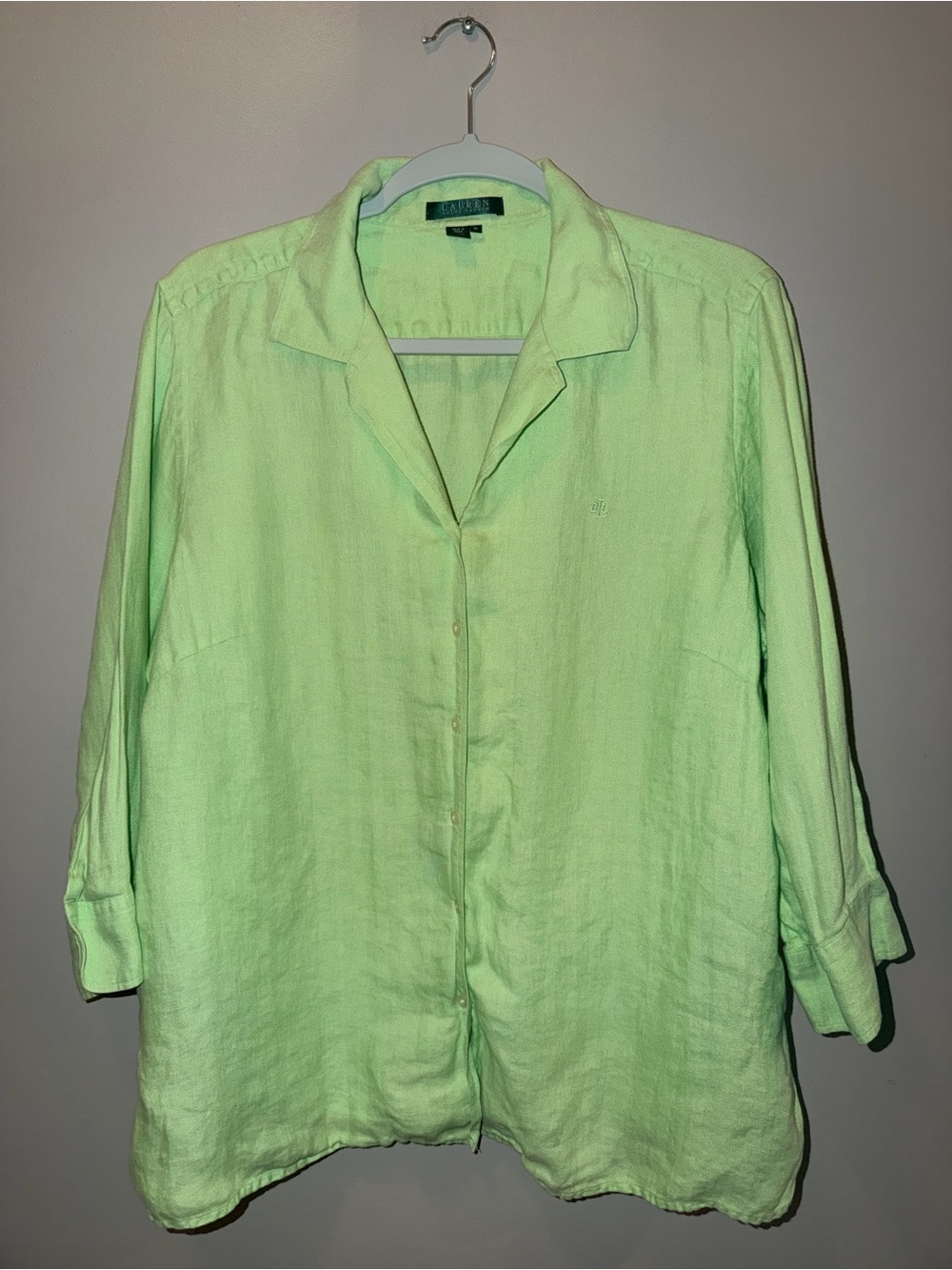 Lauren Ralph Lauren 100% linen Light Green Linen Button-Down Shirt size 1X